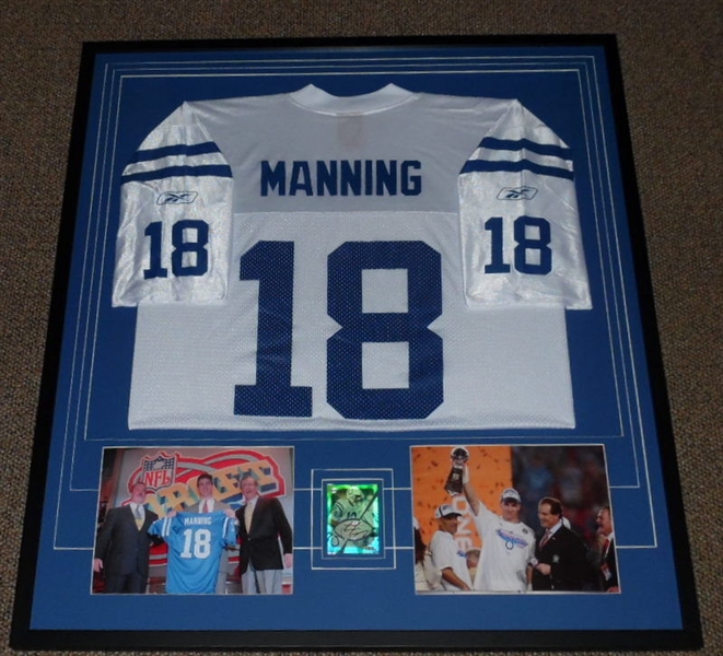 Peyton Manning Signed Framed 33x37 Jersey & Photo Display EDGE Colts