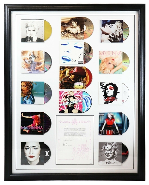 Madonna Signed Framed 29x37 Letter & Career CD Collection Display JSA LOA